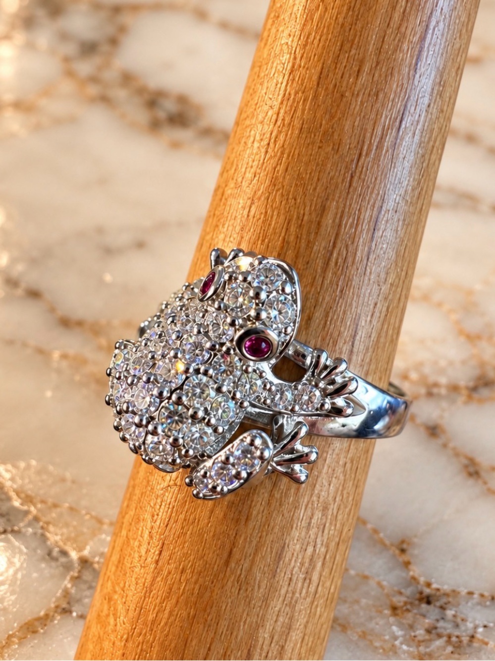 Frog Ring Silver Tone Cubic Zirconia